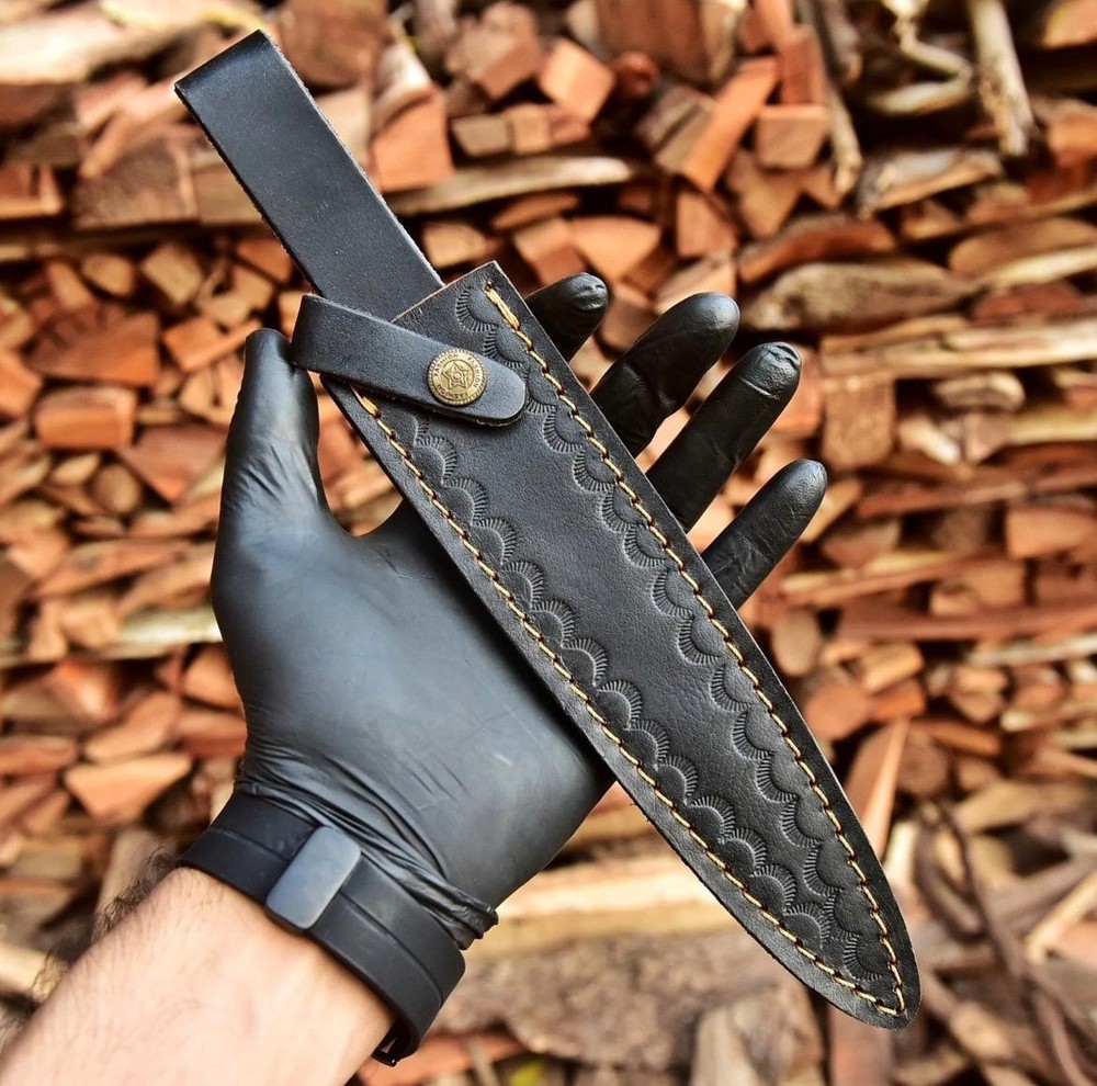Handmade Black Leather Sheath For Knife Double Edge Dagger Fixed Blade Case