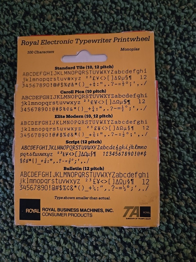 Electronic Typewriter Royal Printwheel Script (Helen)