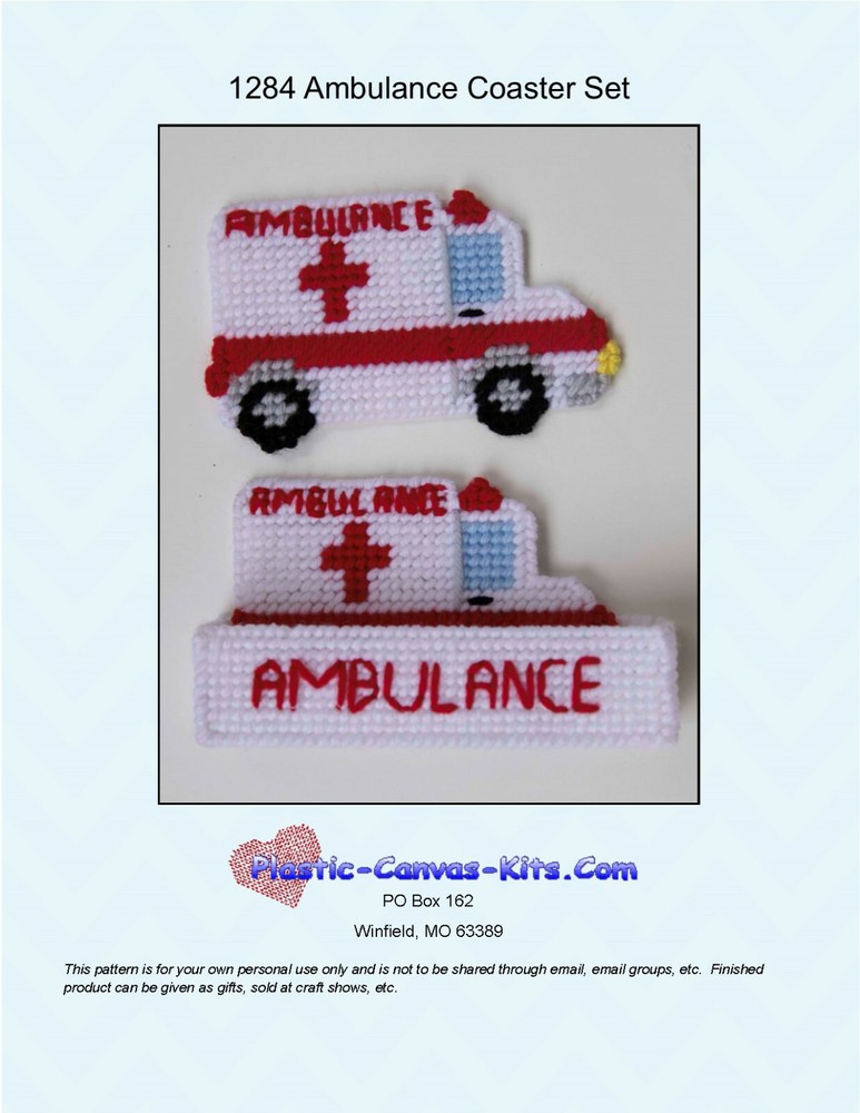 Ambulance Coaster Set-Plastic Canvas Pattern or Kit