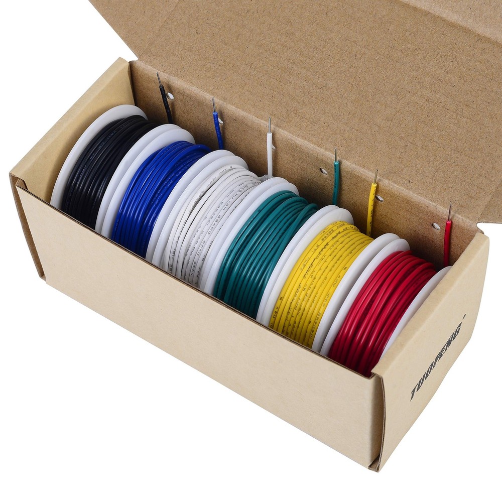 22 AWG Solid Core Hookup Wire Kit, 6 Colors 30ft Each for Arduino Projects