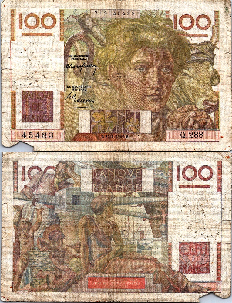 France 100 Francs 1945 Pick# 128b Fine