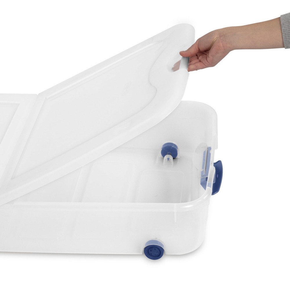 Sterilite Latching Wheeled Storage Bin 66 Quart Clear Underbed Storage Container