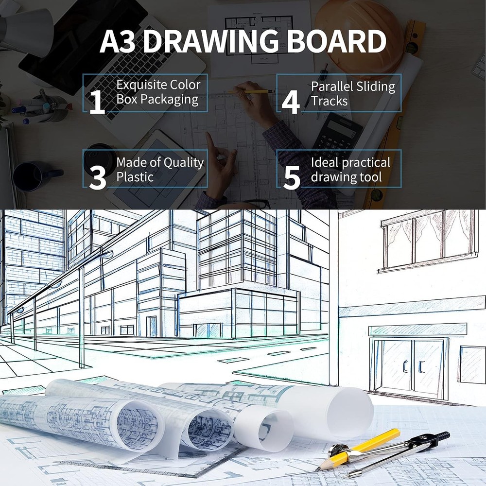 A3 Portable Drawing Board Multi-Function Metric Drafting Table Drafting Board W/