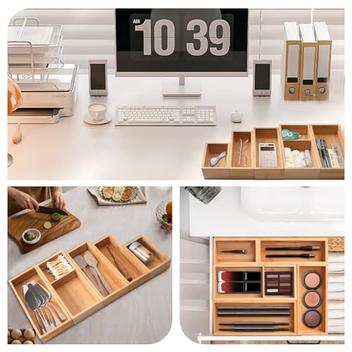 Bamboo Drawer Organizer 5 Pcs for Kitchen Multi-purpose Storage Dividers for