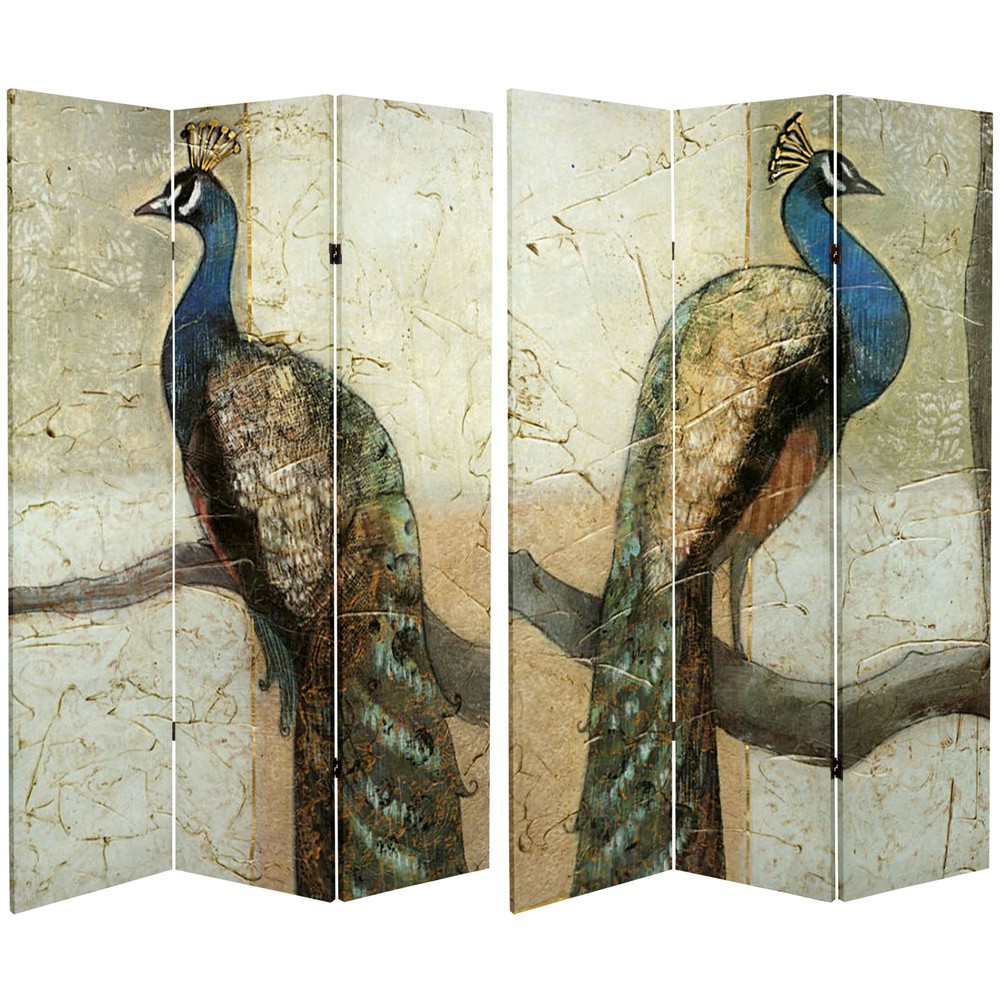 6 ft. Tall Double Sided Peacocks Canvas Room Divider