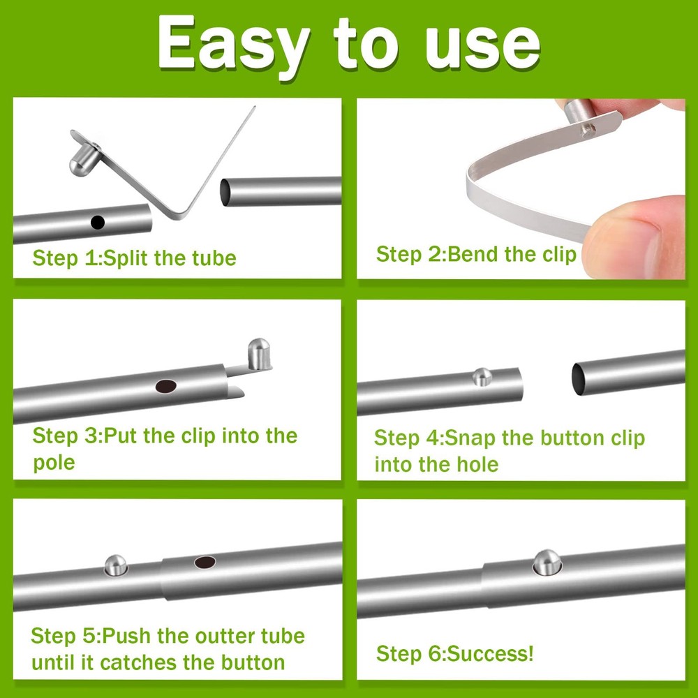 Moxweyeni 8 Pieces Push Button Spring Clips Tent Pole 6mm, Silver