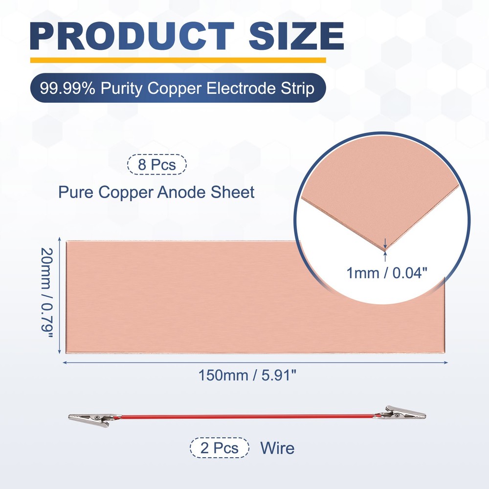 Pure Copper Anode Sheet, 8 Pack 99.995% Pure Copper Electrode Plates Set