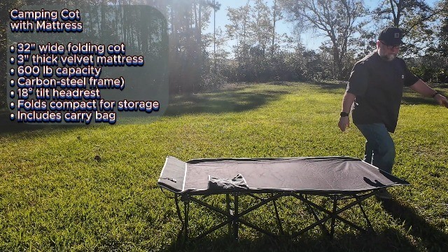 Extra Wide Camping Cot with Mattress, 600LBS Capacity, Portable Sleeping Bed for