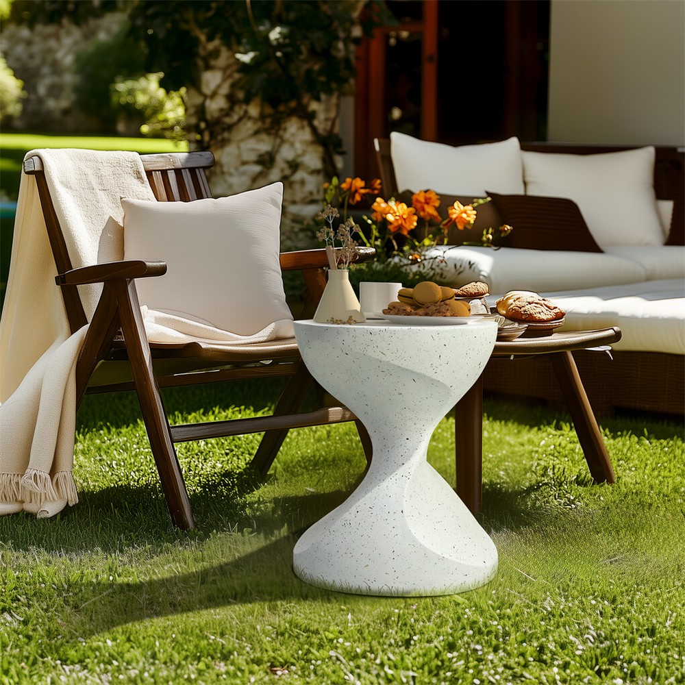 Hourglass Shaped Lightweight Concrete Sofa Side Table Bedside Table Nightstand