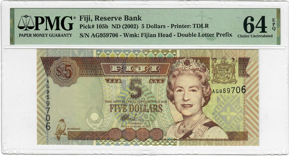 Fiji 5 dollars ND (2002), PMG 64, "2002 ND Issue"