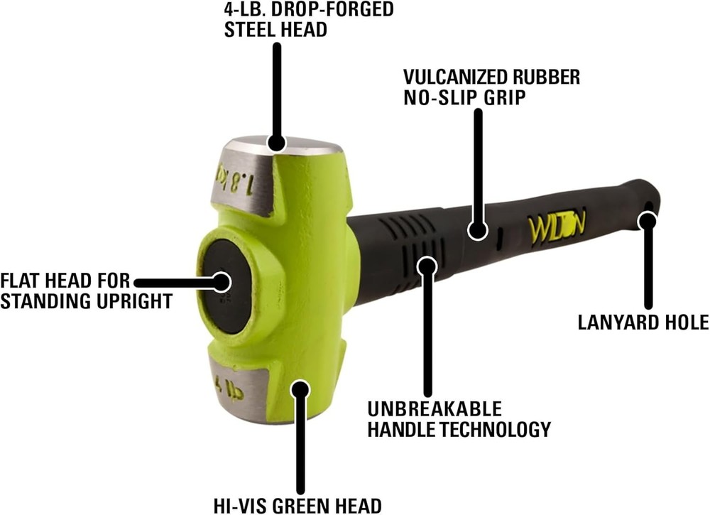 Robust 12 Inch Sledge Hammer with Vulcanized Rubber Handle for Secure Hold