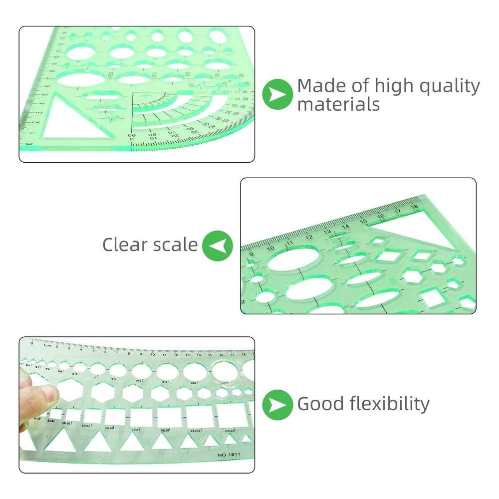 3 PCS Circle Template Clear Green Plastic Scale Drafting Digital Drawing Set ...