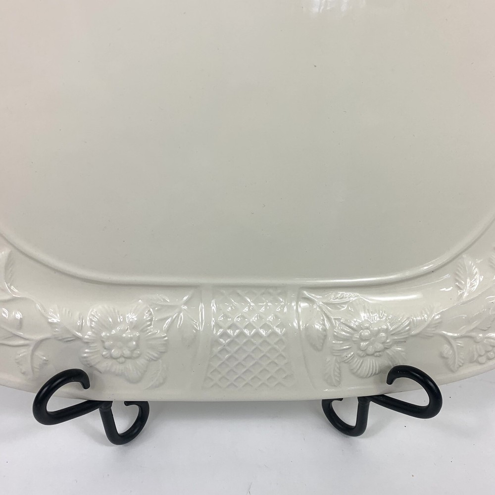 Serving Platter Made In Italy Beige Raised Floral Pattern Rectangular 14.5 X 12"