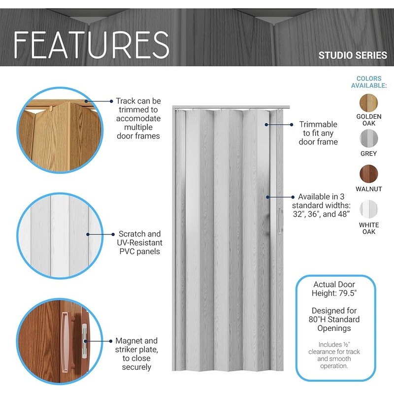 Durable Accordion Folding Doors PVC Easy Assembly Space Efficient Indoor Use