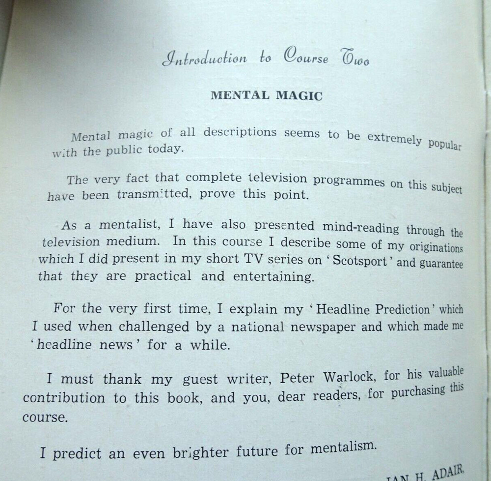 MENTAL MAGIC - Adair's Course two Magical Menu