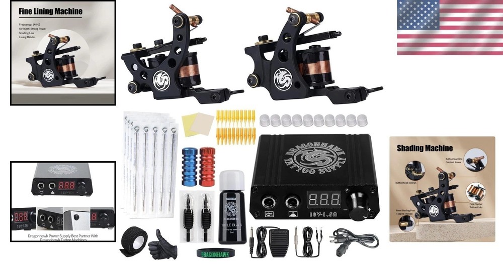 Beginner-Friendly Tattoo Kit with Two Pro Machines, Ink & 20 Sterilized Needles