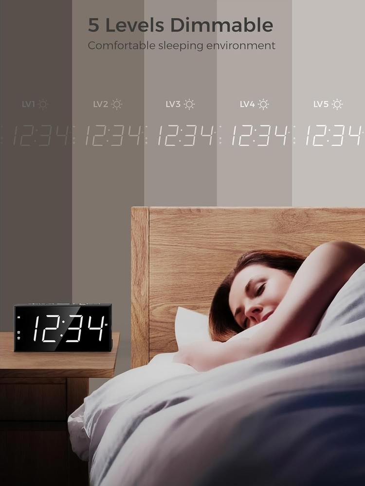 Dual Alarm Digital Clock with Large Display & USB Charging