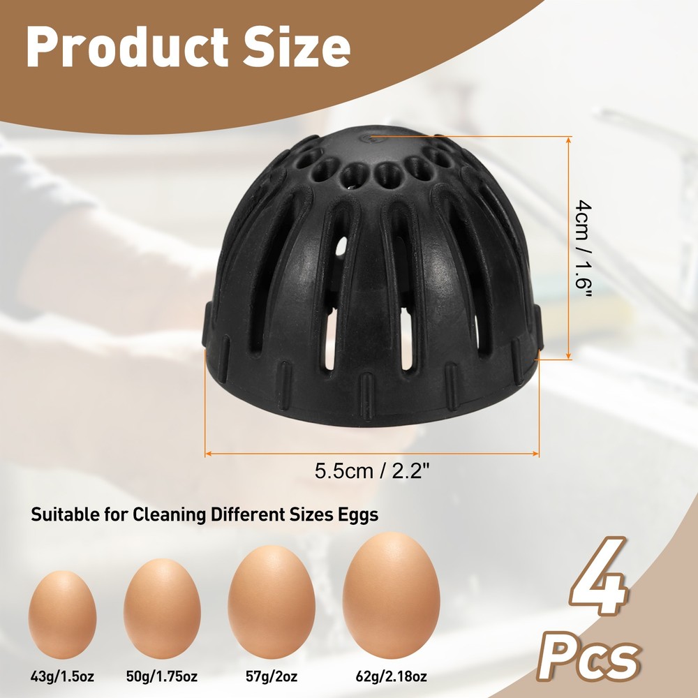 4Pcs Egg Cleaning Brush Silicone Egg Washer Rotating Scrubber Tools Black