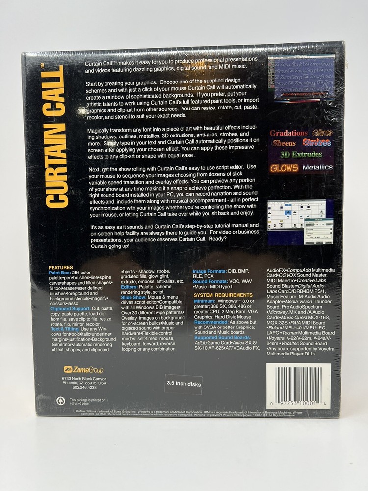 Curtain Call for Windows Operating System Rare Collectible Software Zuma Group