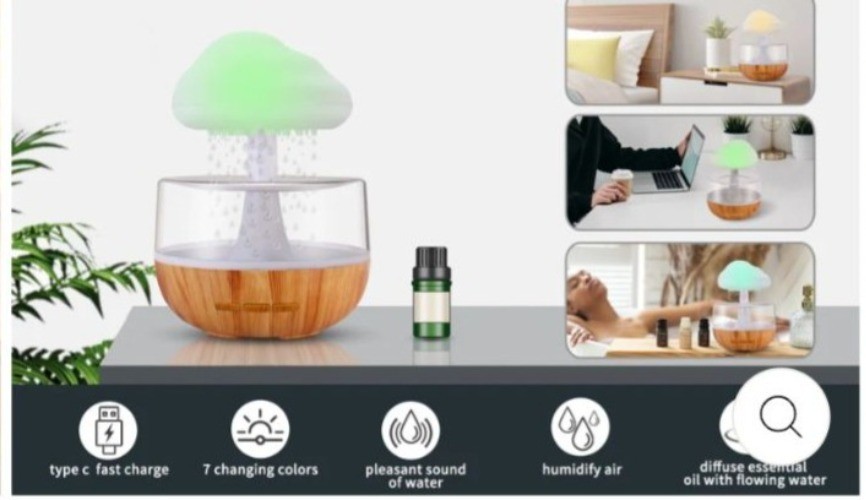 Cloud-Inspired LED Humidifier & Diffuse 7-Color Changing Lights USB-C Charging