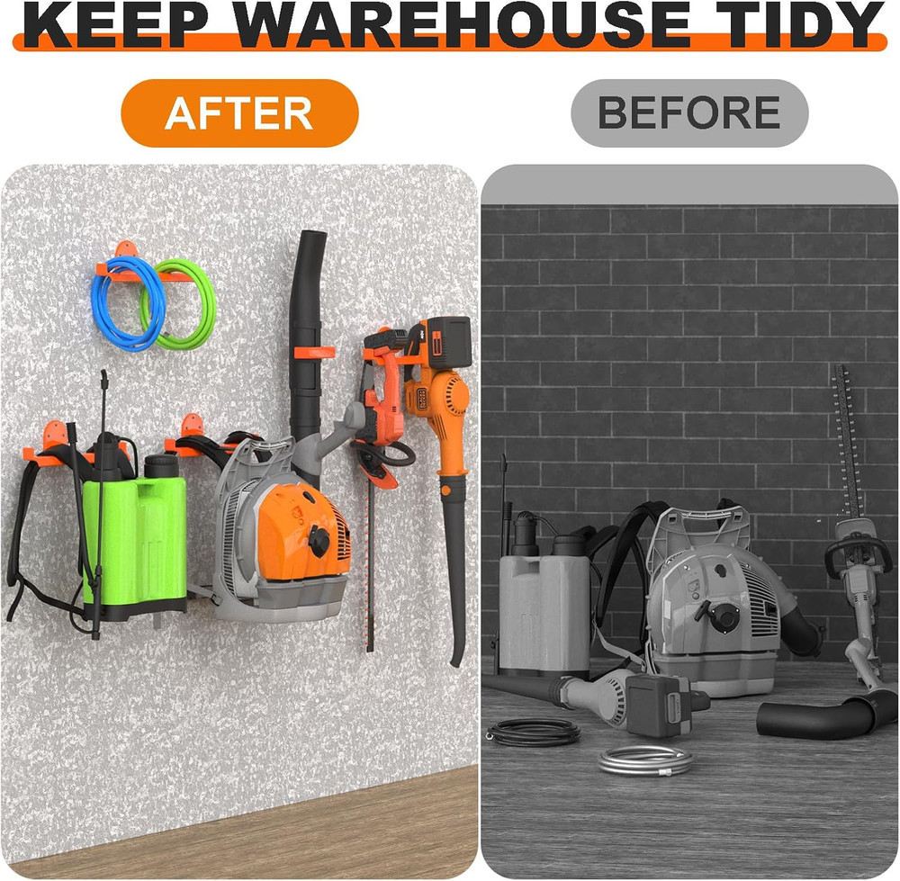 Heavy Duty Backpack Blower Rack with Hose Holder for Tool Storage - 2 Pack