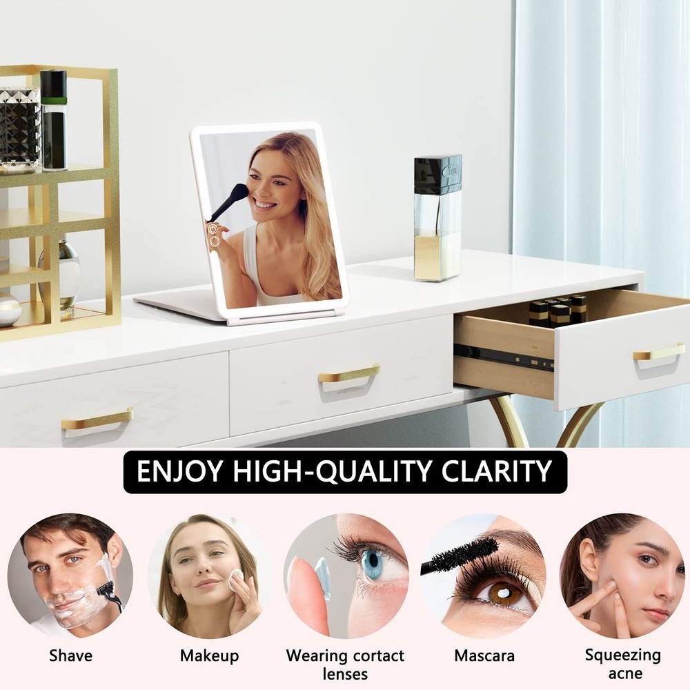 Makeup Mirror with Lights, 2000 mAh USB Rechargeable Lighted Makeup Mirror, T...