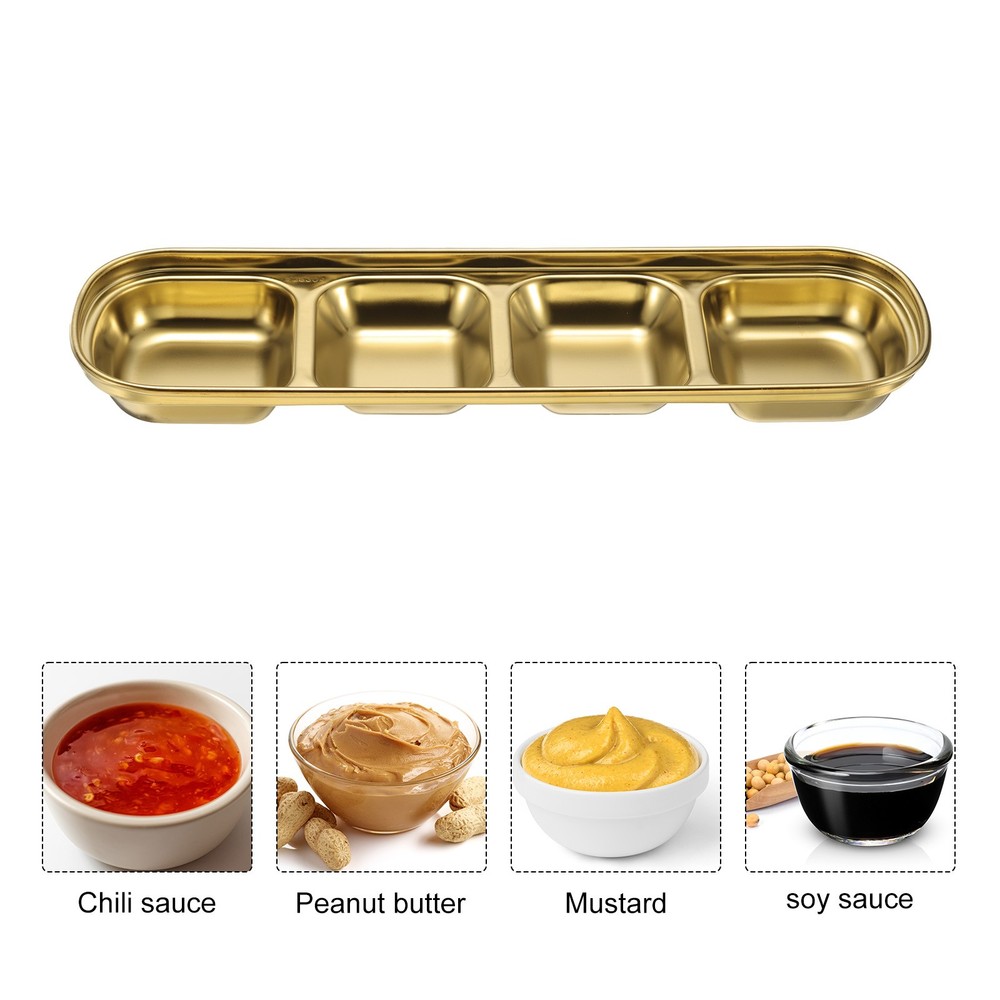 4pcs Metal Dish Dipping with 4 Rectangular Compartment Divided Gold