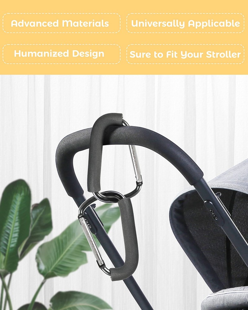 Stroller Hooks, 6.3" Large Clip, 2 Pack Hooks for Black