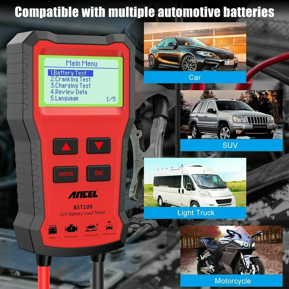 Ancel 12V Car Battery Tester Analyzer Charging Circut Diagnostic Analyzer Tool