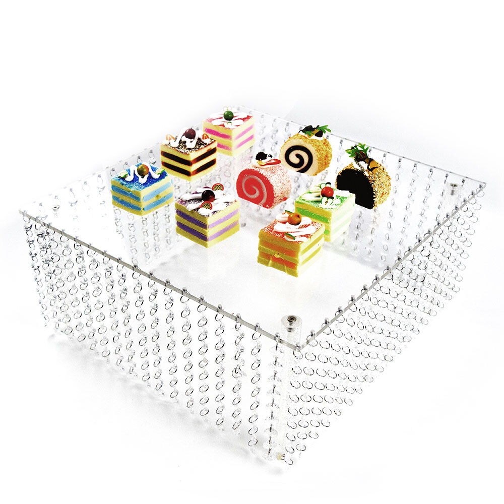 3 Tier Cake Stands Square Crystal Beaded Cupcake Tower Separable Dessert Display