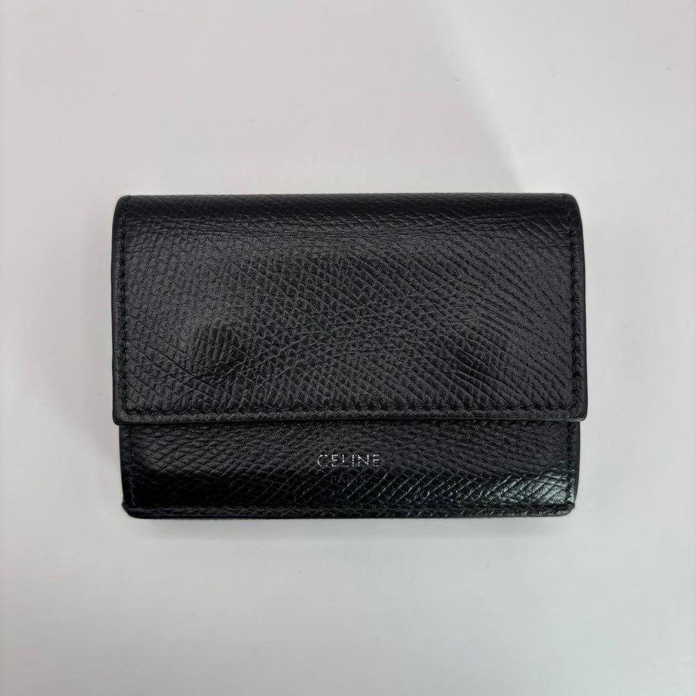 CELINE Tri Fold Wallet Folded Compact Wallet Black From Japan