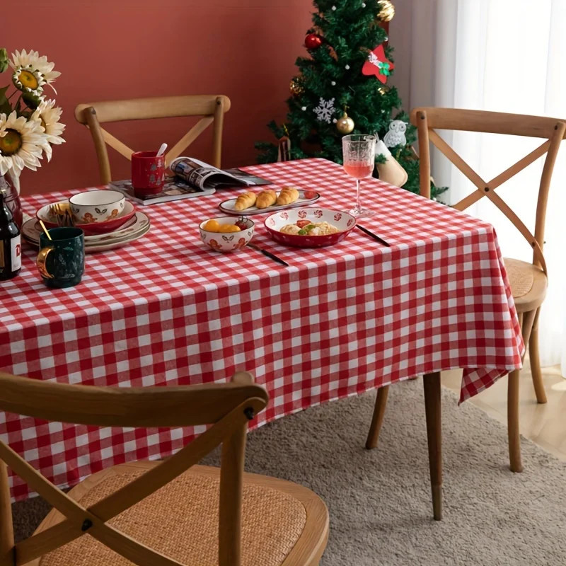 Christmas Tablecloth Red and White Plaid Tablecloth 100% Polyester Blend Rectang