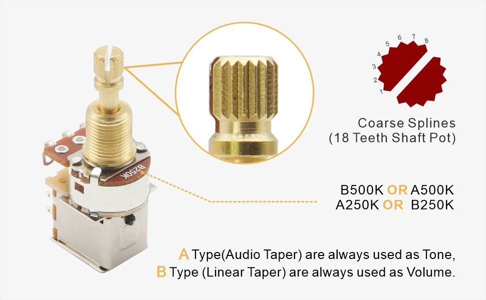100PC A500K Guitar Push Push Potentiometer Pot Switch Taper Control Short Shaft