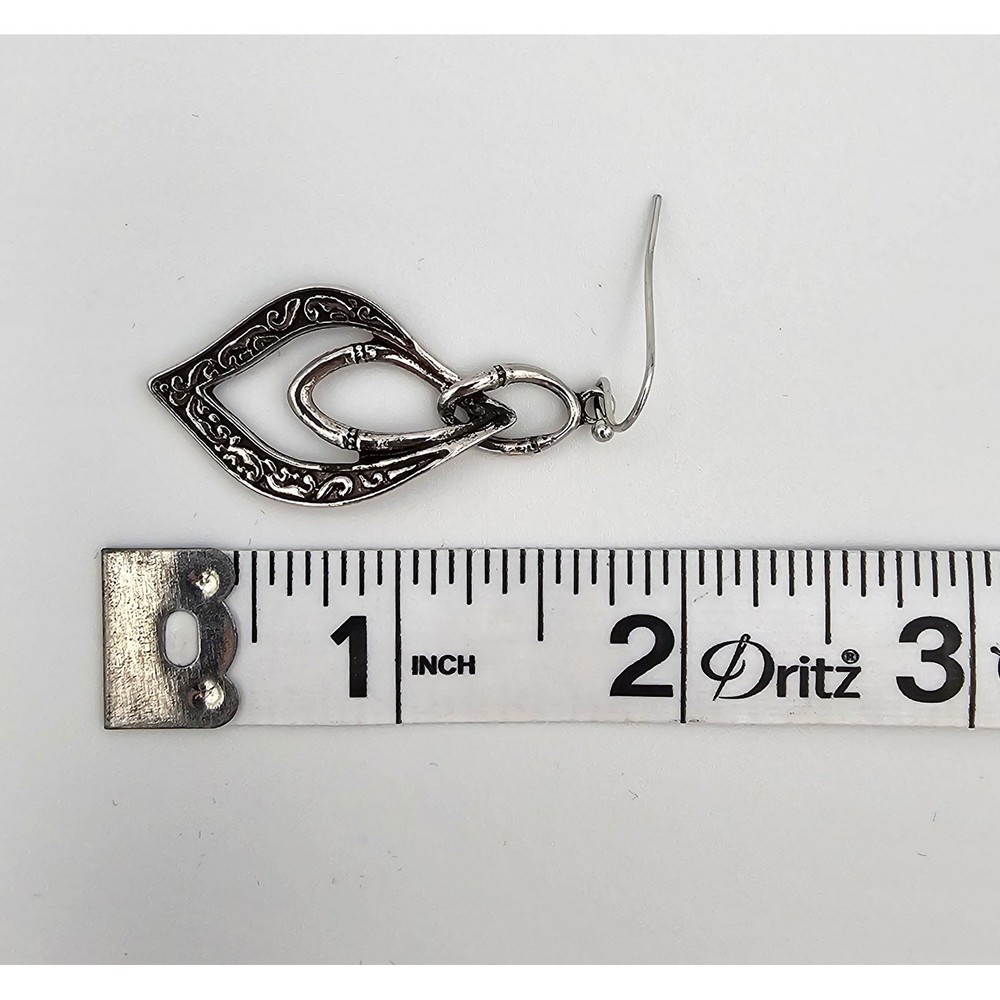 SILVER TONE FILIGREE TEARDROP DANGLE EARRINGS Boho Scroll Design