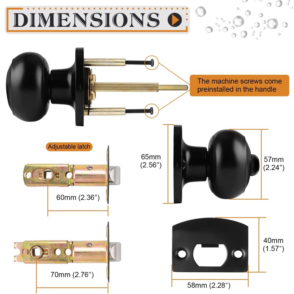 Probrico Black Door Knobs for Bedroom Bathroom, Interior Privacy,