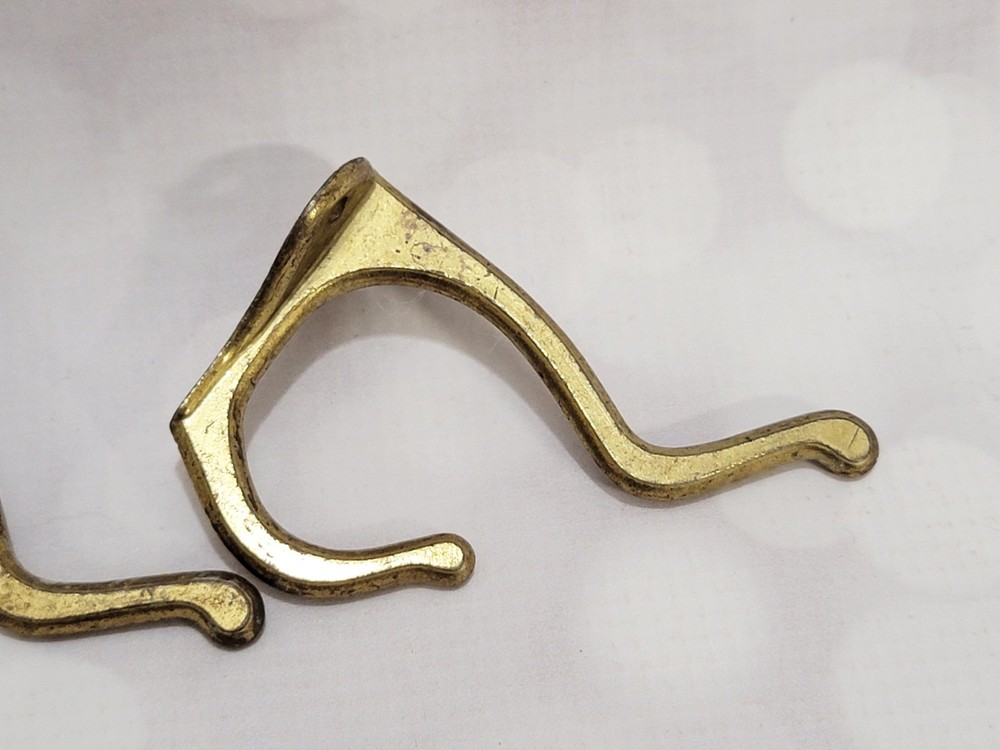 Pair Vintage Brass Matching Double Wall Hooks