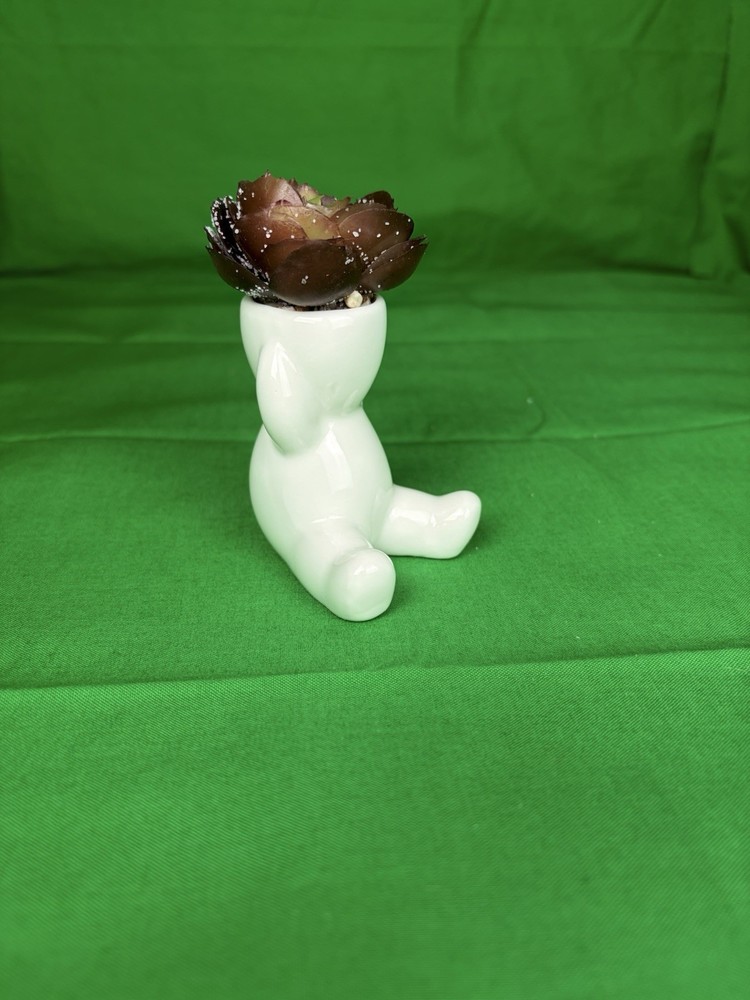 White Ceramic Sitting Figure Planter – Cute Modern Small Decorative