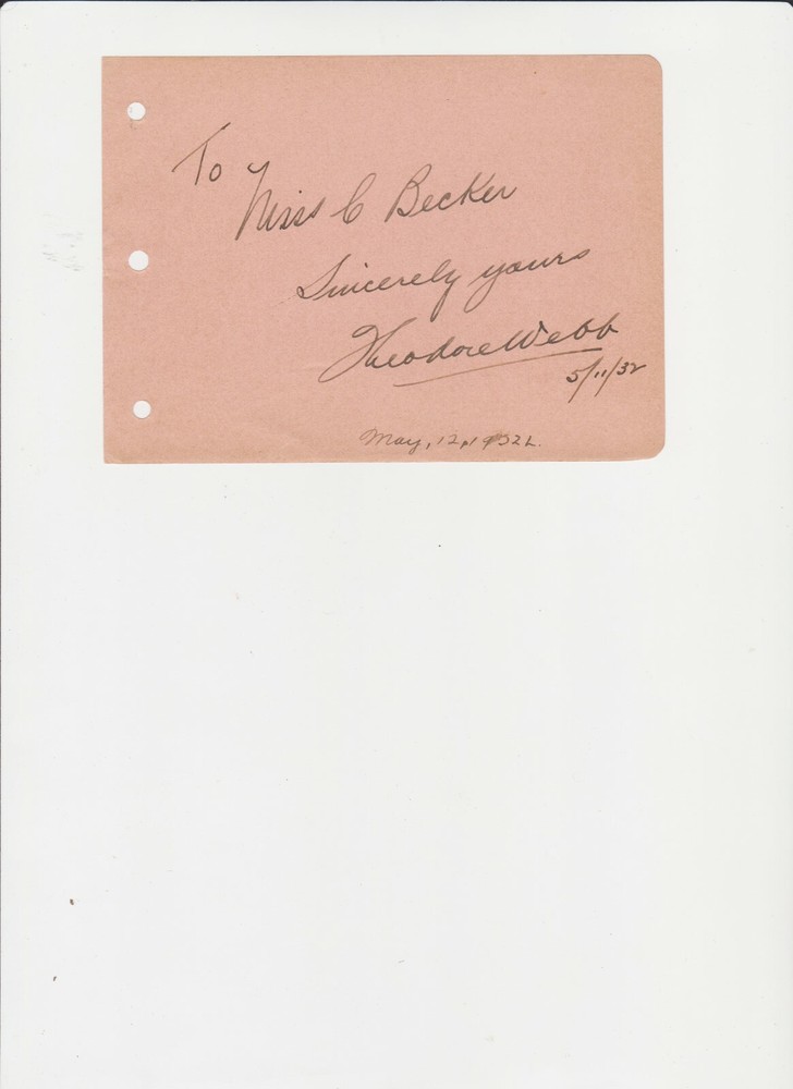 THEODORE WEBB AUTOGRAPH ON ALBUM PAGE