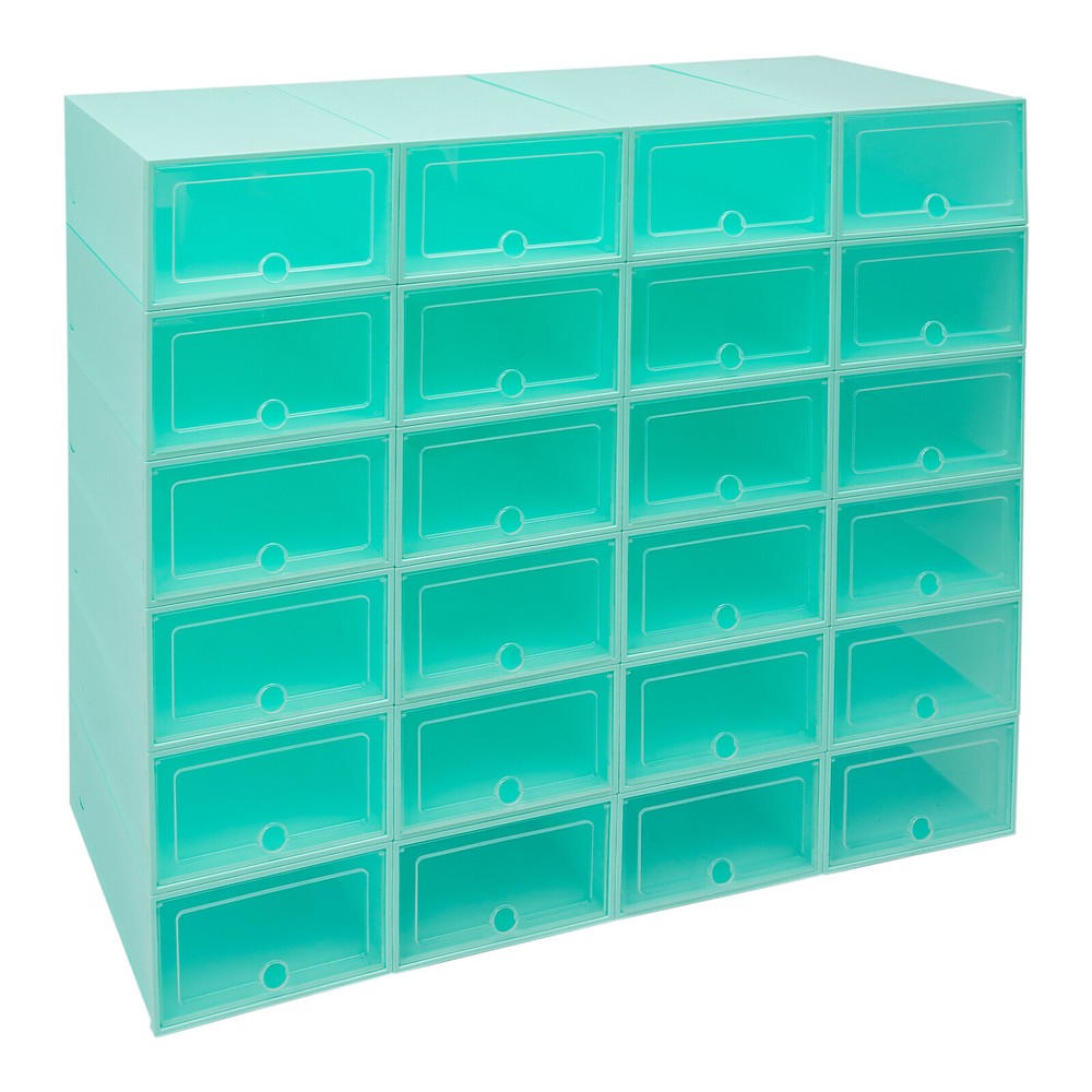 24Pack Foldable Shoe Box Storage Stackable Plastic Sneaker Case Organizer W/Lids