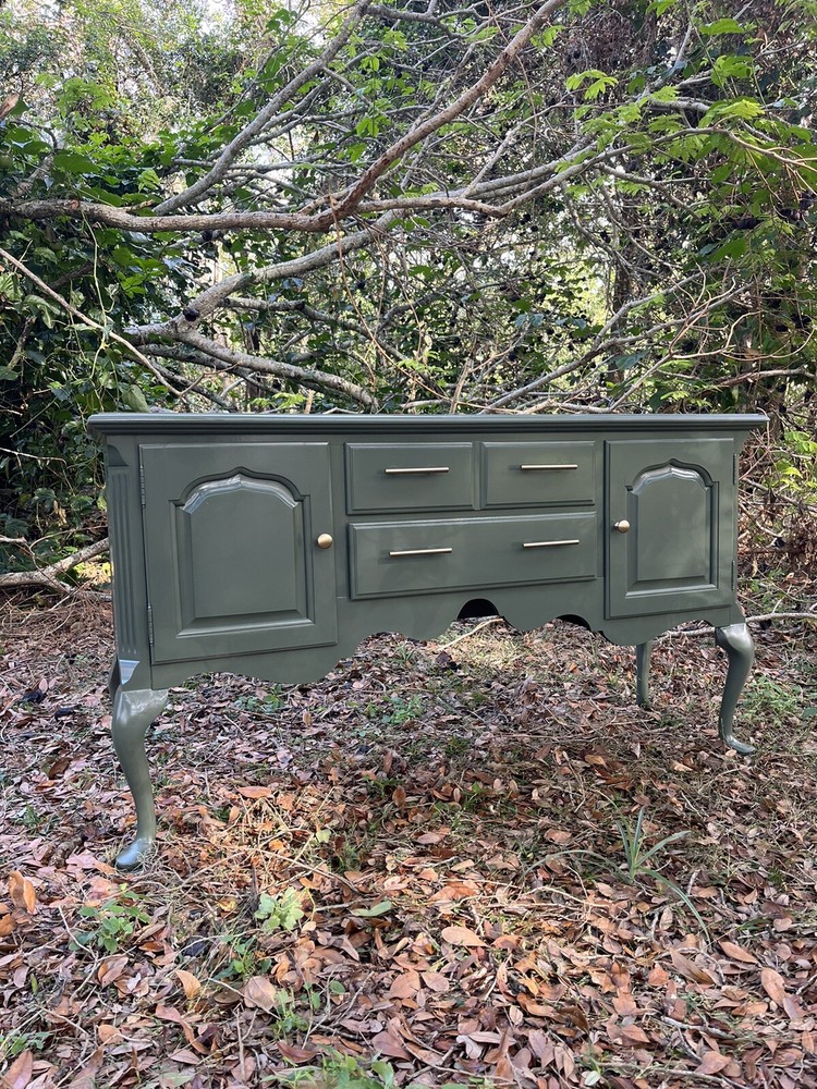 Refinished Solid Wood Thomasville Sideboard/ Credenza In Glossy Olive Green