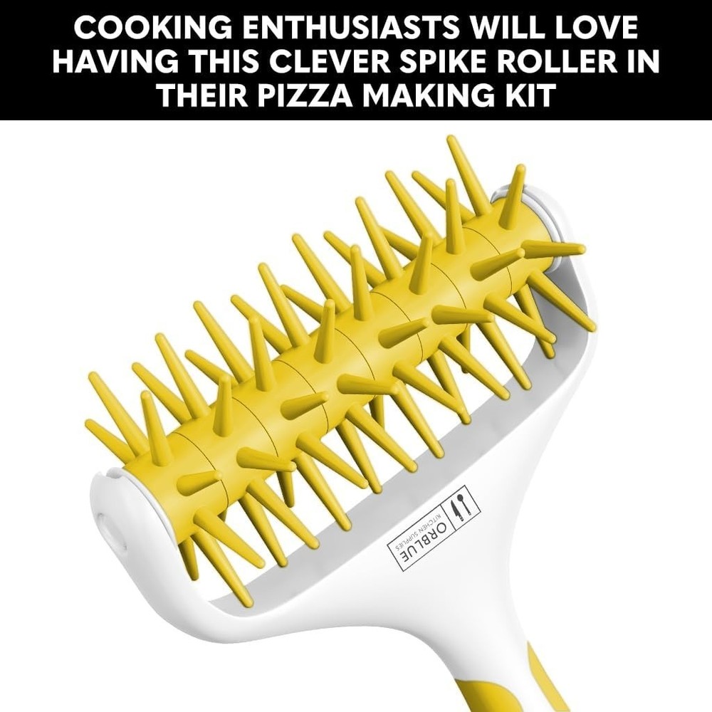 Pizza Dough Docker Roller with Spikes Yellow Pastry Docking Tool Kitchen