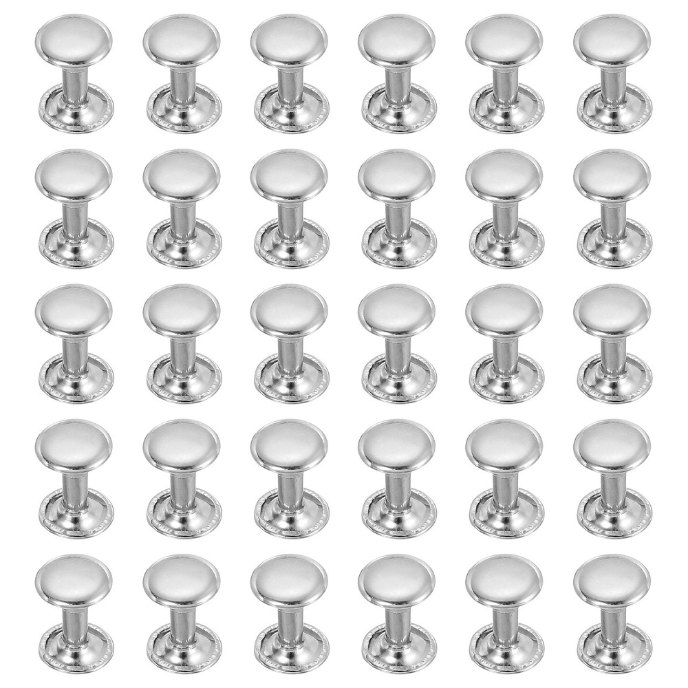 50 Sets Double Cap Leather Rivets, 9x12mm Round Cap Metal Studs, Silver