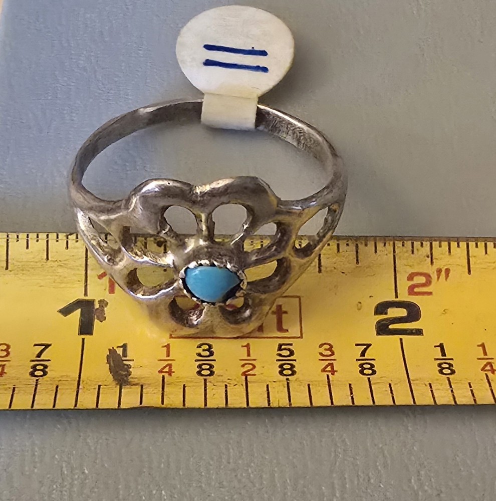Native American Turquoise Silver Flower Ring Size 11