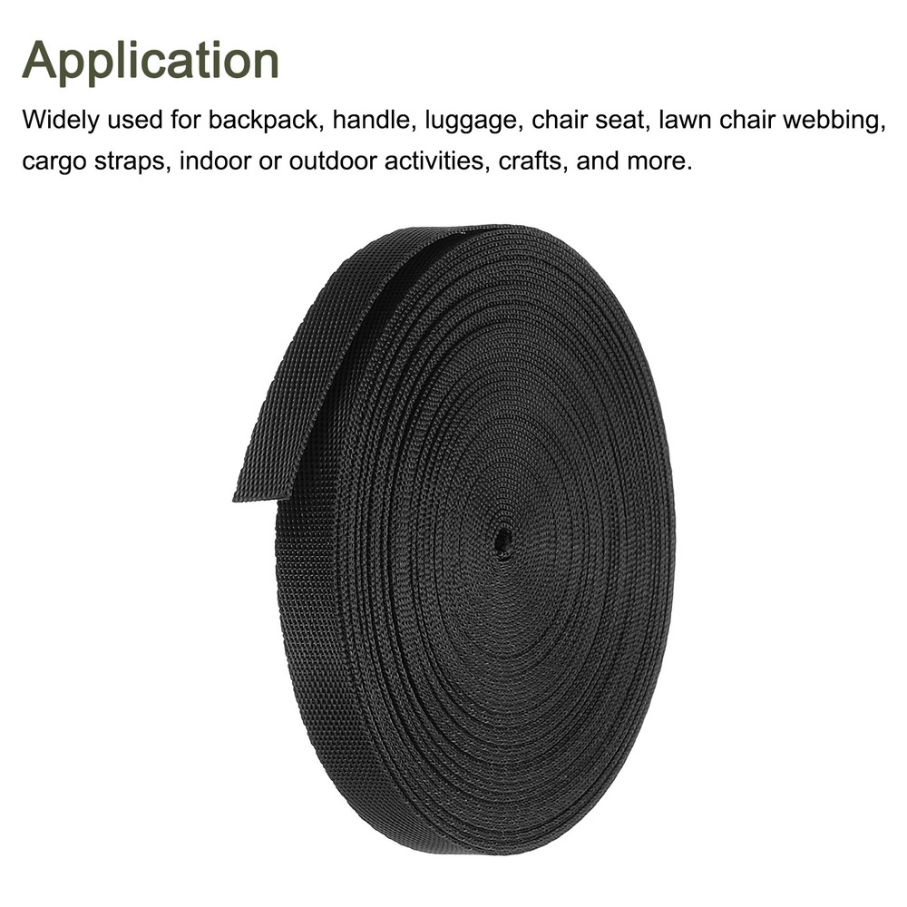 Flat Nylon Webbing Strap 3/8 Inch 10 Yards Black for Backpack