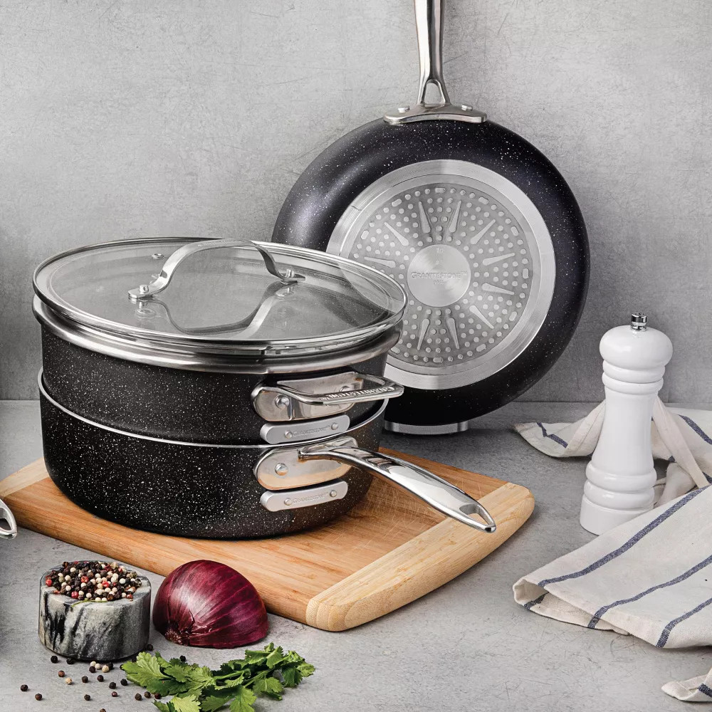 Granitestone Pots and Pans Set 10 Pc Stackable Space Saving Nonstick Cookware