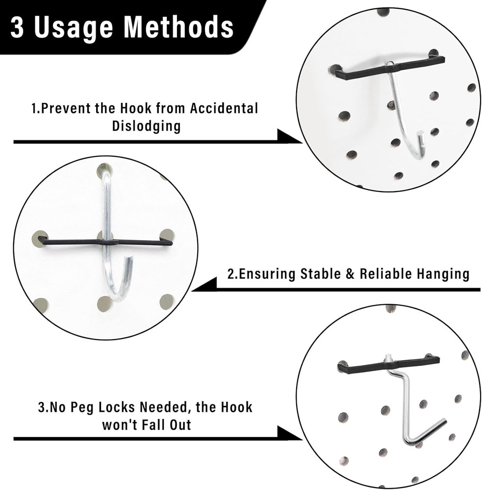 AccEncyc Black Peg Locks Plastic Pegboard Hook Locks Pegboard Display Hook Organ