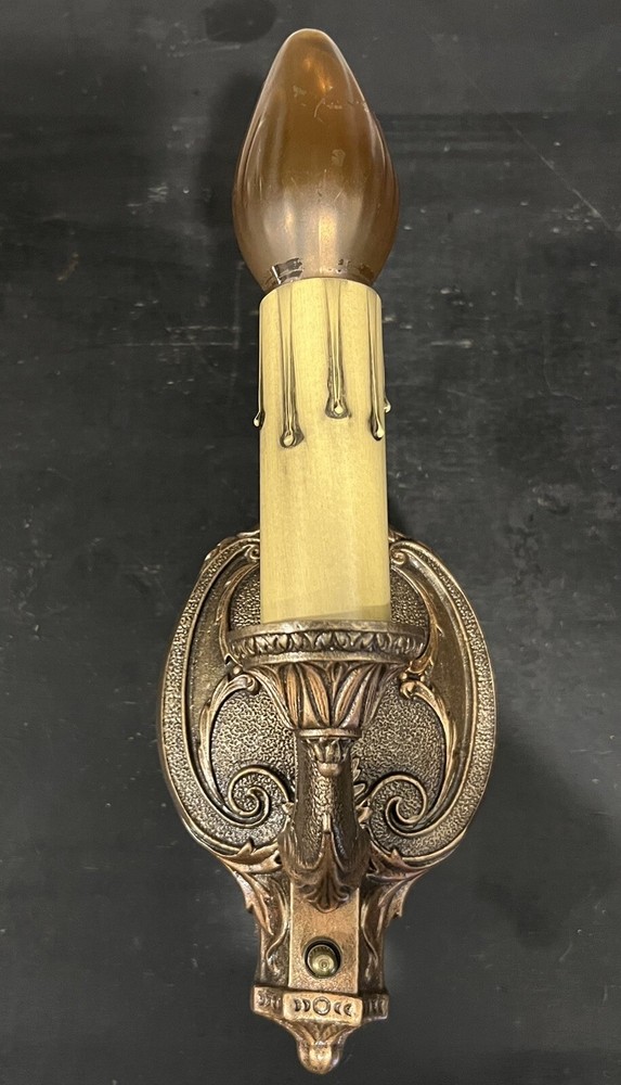 Pair antique Riddle Art Deco sconces Polychrome Finish 96E