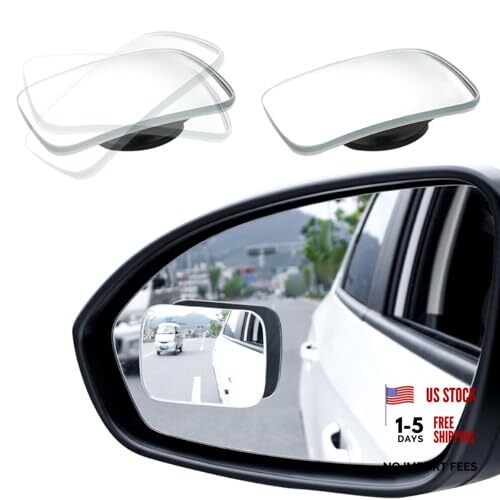 2 PCS Blind Spot Mirrors, Rounded Trapezoid HD Glass Frameless Rear Rectangular