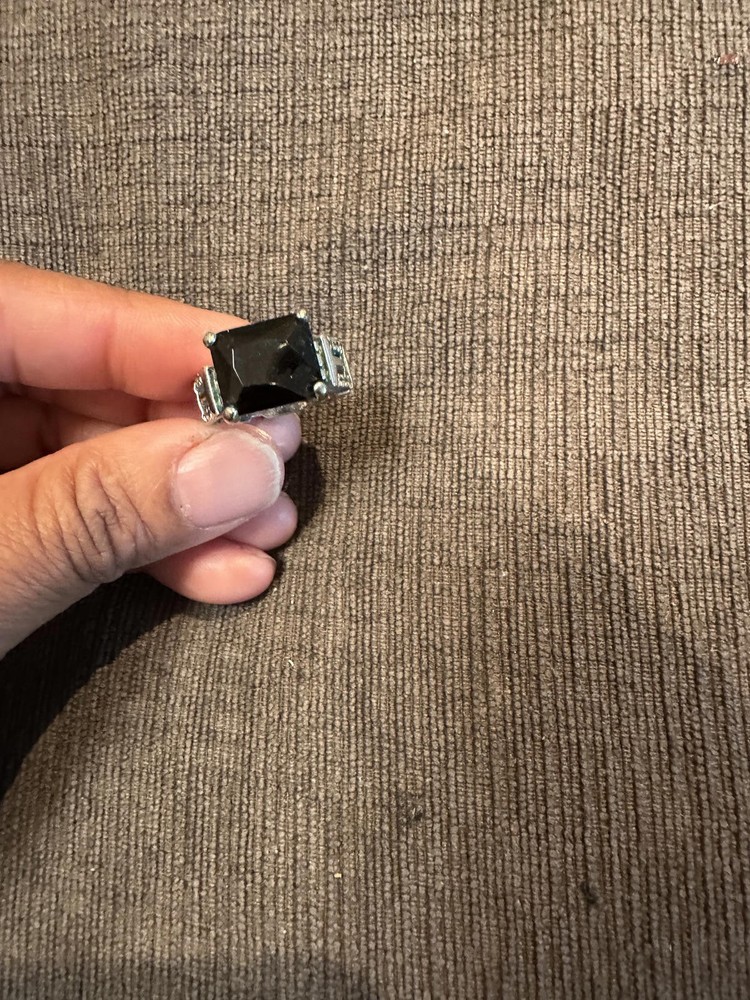 Silver Ring with Large Black Square Stone