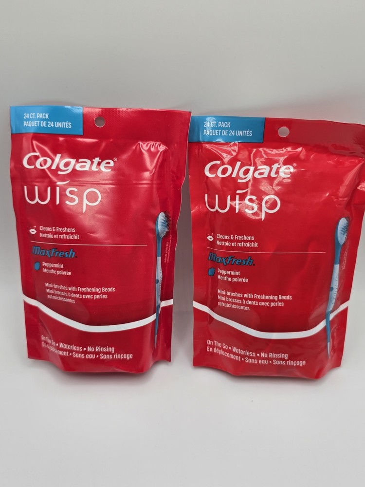 Colgate Max Fresh Wisp Disposable Mini Toothbrush, Peppermint - 24 Count, 2-Pack